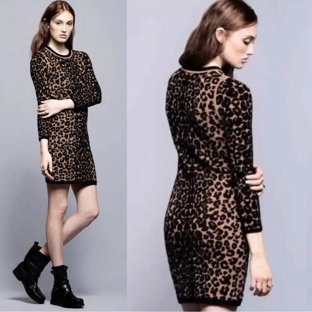 A.L.C. Leopard Print Bandage Y2K Kesha Vintage Long Sleeve Mini Dress XS NWT